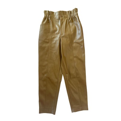 Women 4 Madewell MB292 Vegan Leather Pull-On Paperbag Pants Dried Cedar Brown