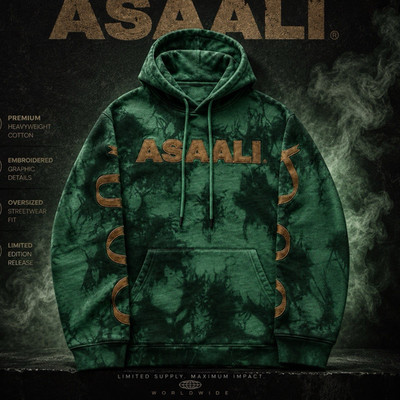 ASAALI Men s Green Tie-Dye Pullover Hoodie Heavyweight Cotton Fleece Size S