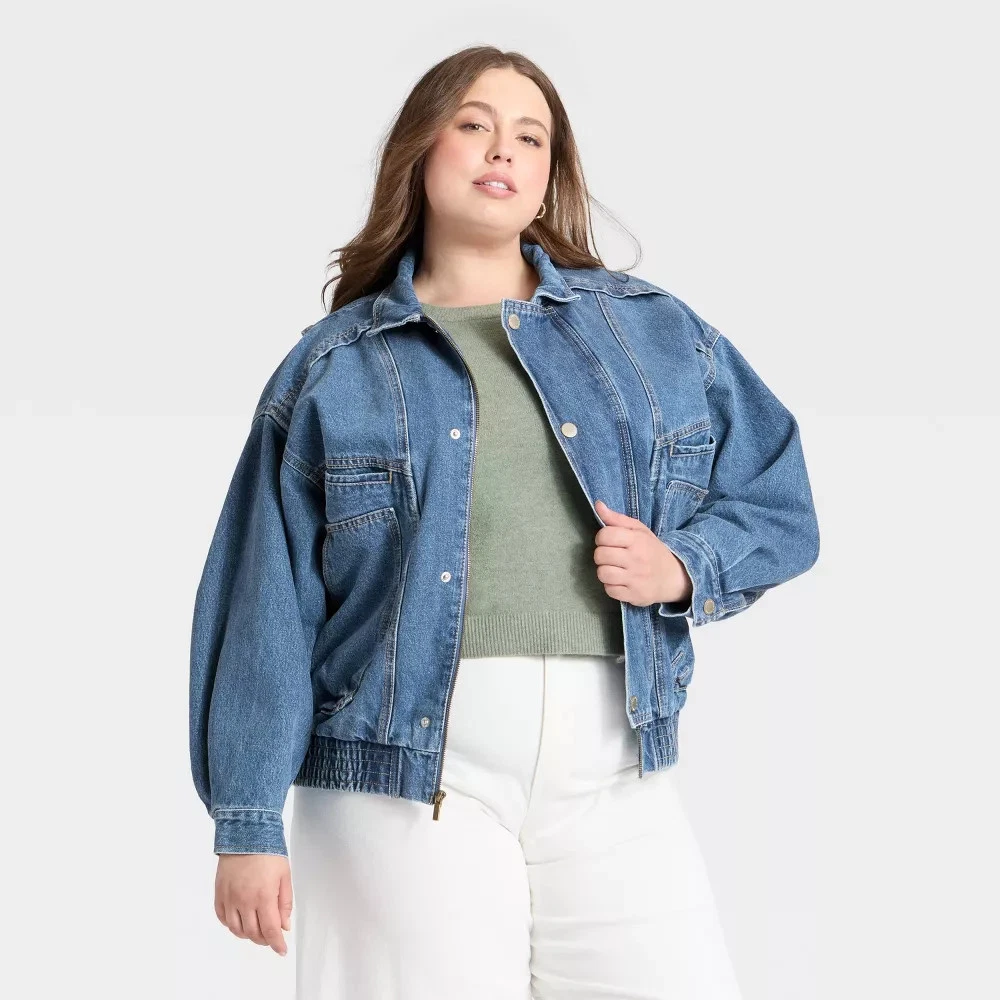 Women Relaxed Bomber Denim Jacket - Universal Thread
Opens in a new window or tab