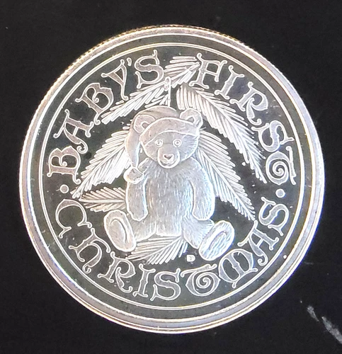 1993 Baby's First Christmas Teddy Bear Rare Bullion-0.999 Silver 1 Oz Art Coin