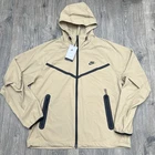 Nike Tech Woven Jacket Large Mens Parachute Beige Black Full Zip Hoodie $130