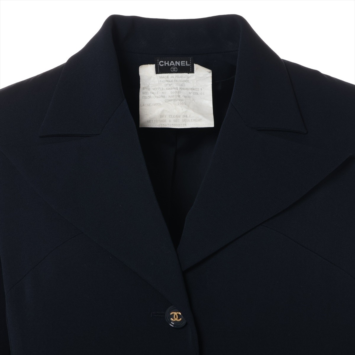 Chanel Wool Single Coco Button Navy Jacket Used E… - image 5
