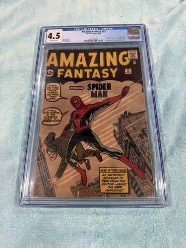 AMAZING FANTASY #15 - CGC 4.5 VG+ (1st App Spider-Man ; OW/ Pgs ; No Chipping)
