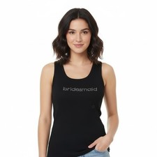 Bridesmaid Black Rhinestone Ribbed Tank Top Shirt Bachelorette Party Gift Size L