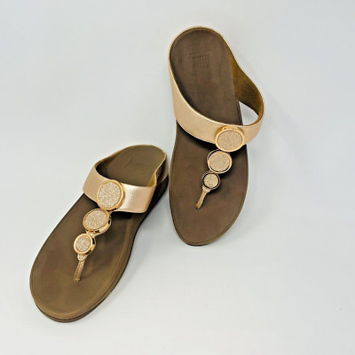 FitFlop Halo Womens Sandals Rose Gold Copper 9 Leather Metallic Comfort 142-323