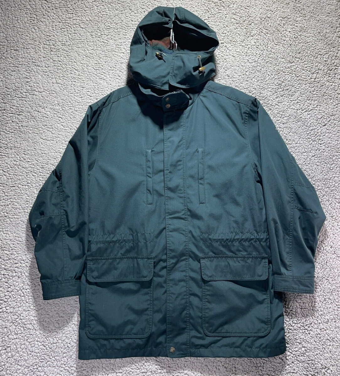 Lands End Parka Sz M Green Hooded Wool Lined Water Wind Resistant