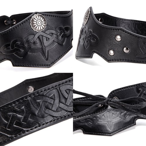 Unisex Mittelalter Kreis Stirnband Cosplay PU Leder Krone Krieger Kopf Ring - Bild 9 von 14
