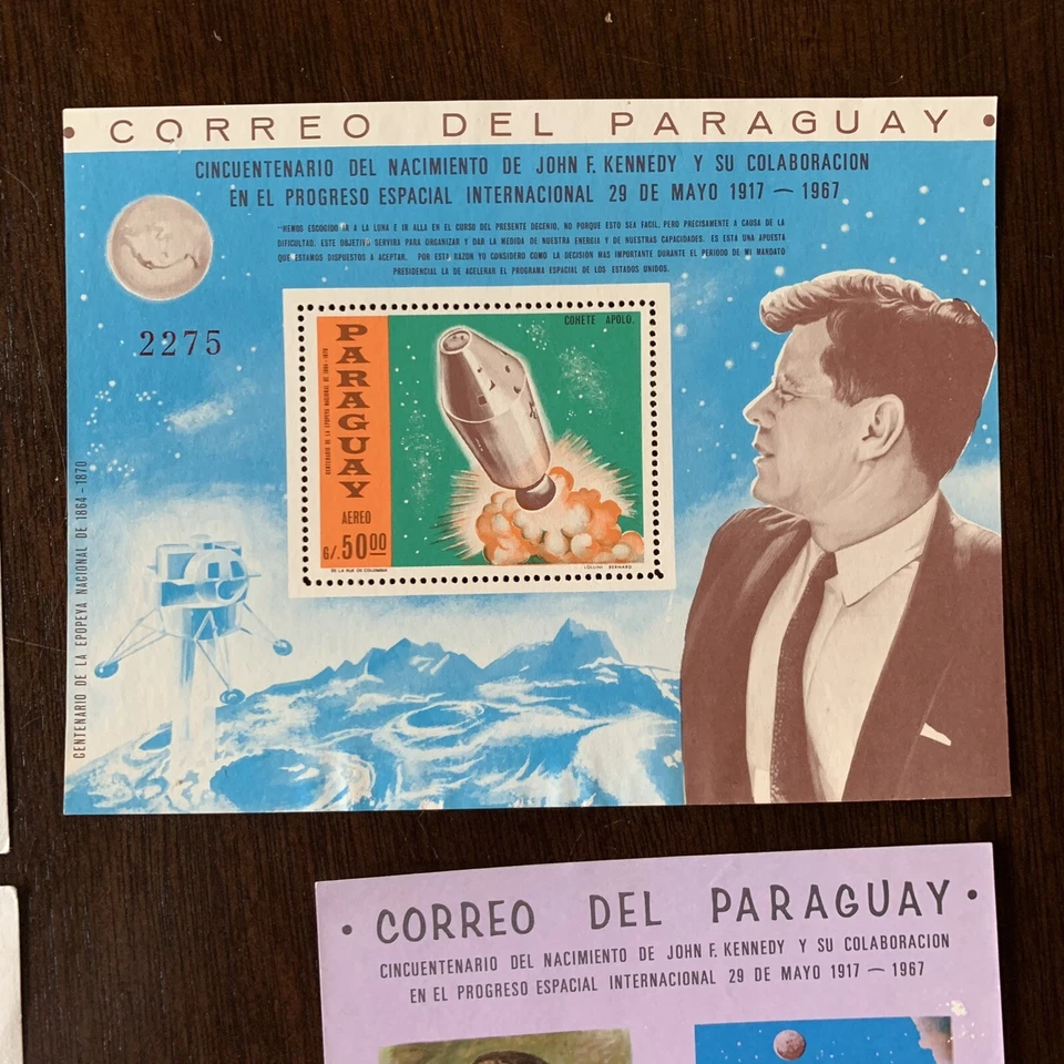 PARAGUAY SOUVENIR MINI SHEETS STAMP LOT JFK, TENNIS, PAINTINGS, FLAGS, TRAINS - Image 4 of 4