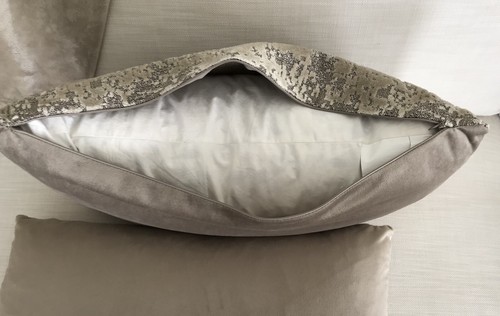 Set Of 2 Lumbar Accent Pillows 23”x14" Neutral Beige 100% Duck Feather Filled - Picture 7 of 9