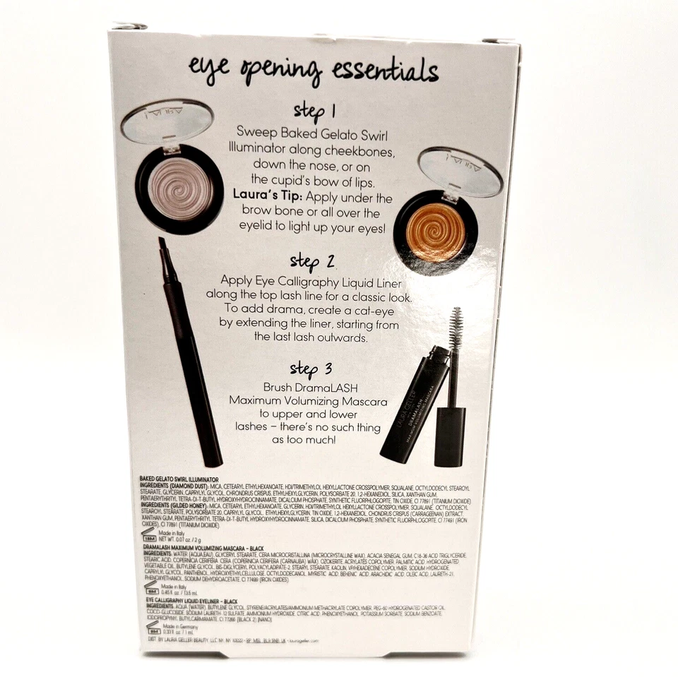 Laura Geller DramaLASH Mascara, Eyeliner, Eyeshadow/Illuminator 4-PIECE SET! - Image 4 of 4