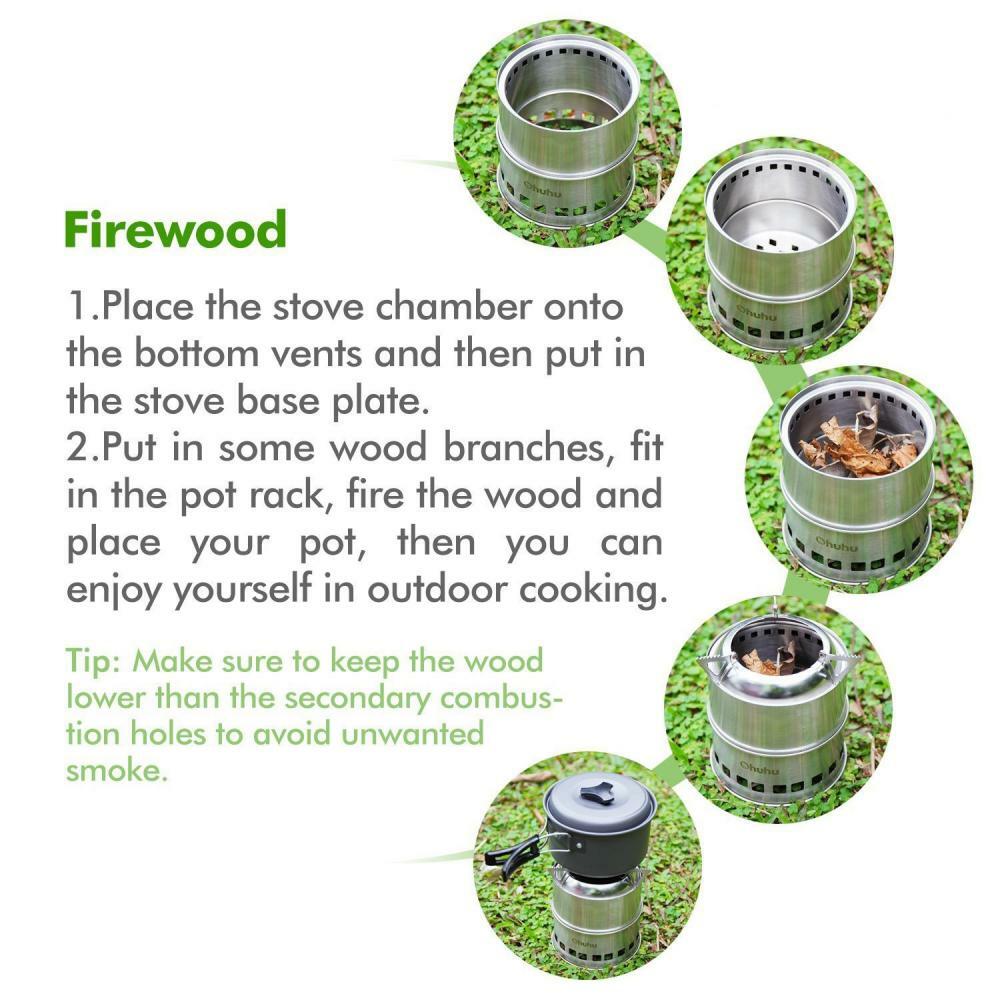 Ohuhu Camping Stove Stainless Steel Backpacking Potable Wood Burning... |  eBay
