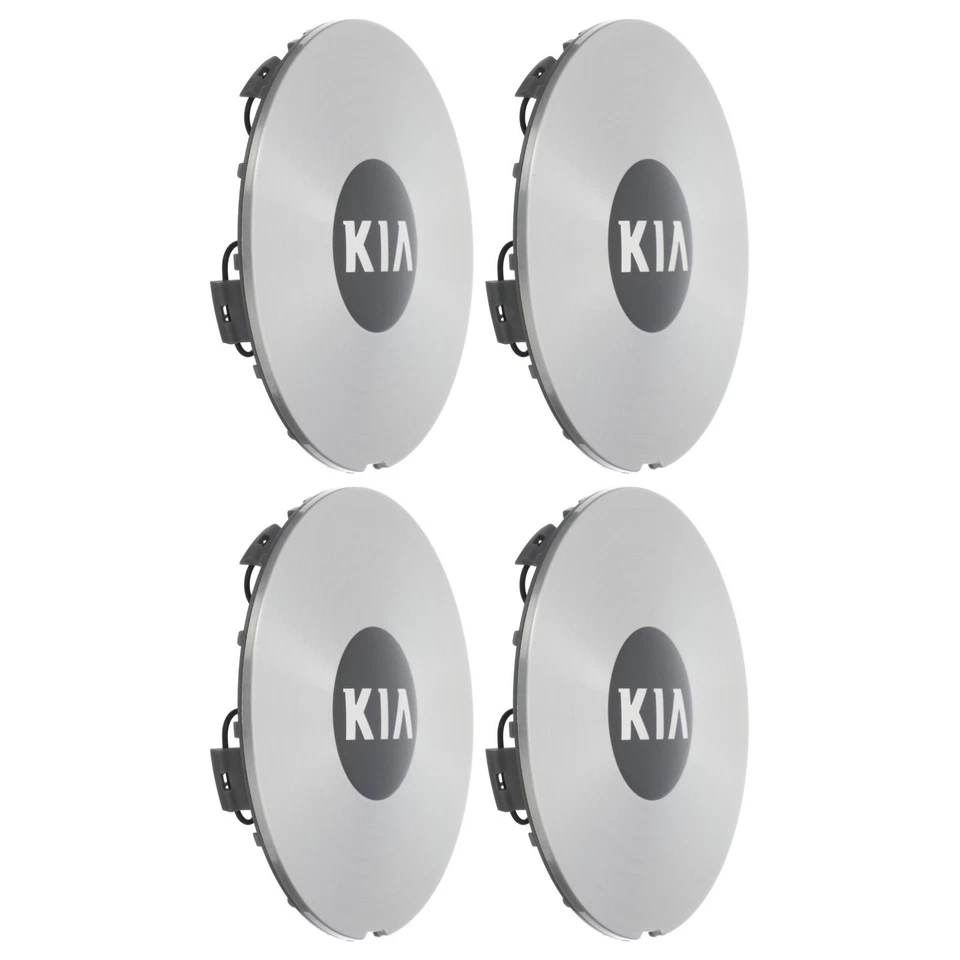 Juego de 4 tapas centrales de cubo de rueda plateadas con logotipo Kia 11-15 Optima 52960-2T300 OEM NUEVO Foto 2 de 4
