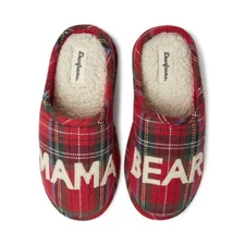 Dearfoams Women's Cute Cozy Mothers Day Mama Bear Slipper, Tartan Plaid, 5-6