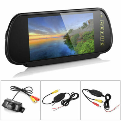 Interior Mirror 7'' Monitor Kit WIRELESS Rear View Reversing Camera Parking Cam