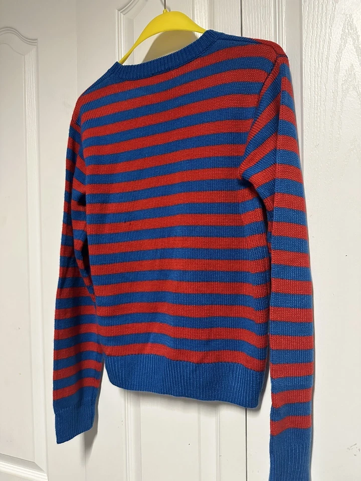 Disney Forever 21 Large Knit crew neck Sweater Donald Duck blue red striped M - Image 3 of 4