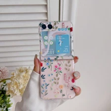For Samsung Galaxy Z Flip7 Flip6 5 4 3 Flower Heart Clear Hard Phone Case Cover