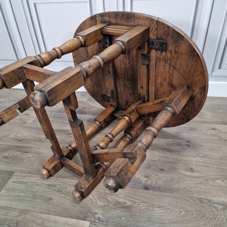 Retro Vintage Oval Oak Wooden Drop Leaf Side Sofa Wine Table Occasional