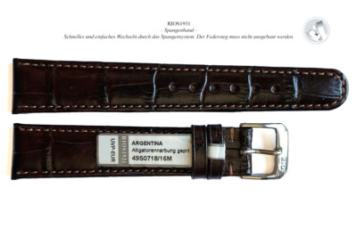 Clip Uhrenarmband 16,18,20mm für feste Stege Kroko Optik dunkelbraun / 148