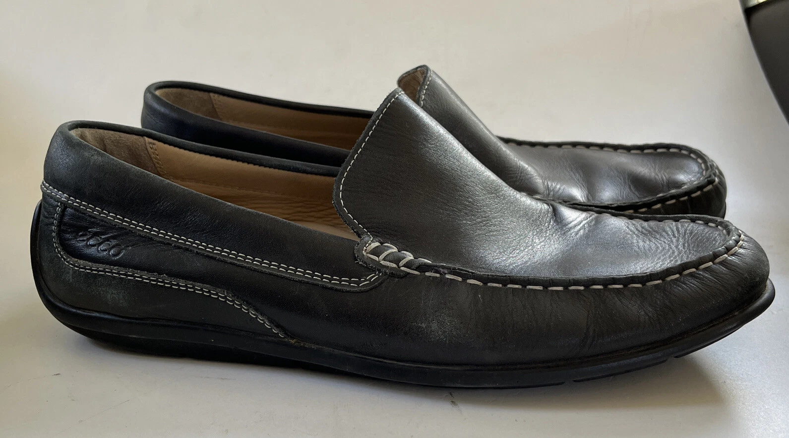 Mocassini ECCO in pelle nera scarpe da guida slip on uomo U.S. Taglia 10 10 5 EU 44