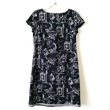 Talbots Womens Dark Navy Blue Short Sleeve Graphic Print Shift Midi Dress Size 4