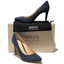 Armani Women's Navy Suede Leather Fashion Pointed Toe Stiletto Heels Pumps