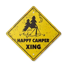 Happy Camper Vintage Crossing Sign Xing Plastic Rustic camping tent all good hun