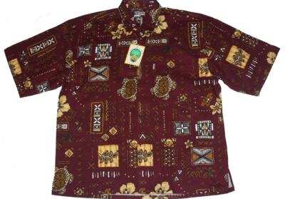 VTG CARDINI S/S Native Symbols Turtles Hibiscus Flowers Camp Shirt Mn 3XL NWT