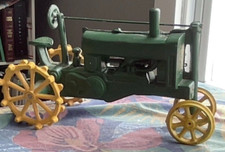 Vintage John Deere Cast Iron Tractor Toy. Medium Size. Yellow Green.
