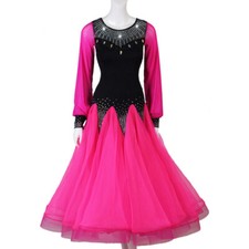 Latin Ballroom Dance Dress Modern Salsa Waltz Standard Long Dress F488 Hot pink