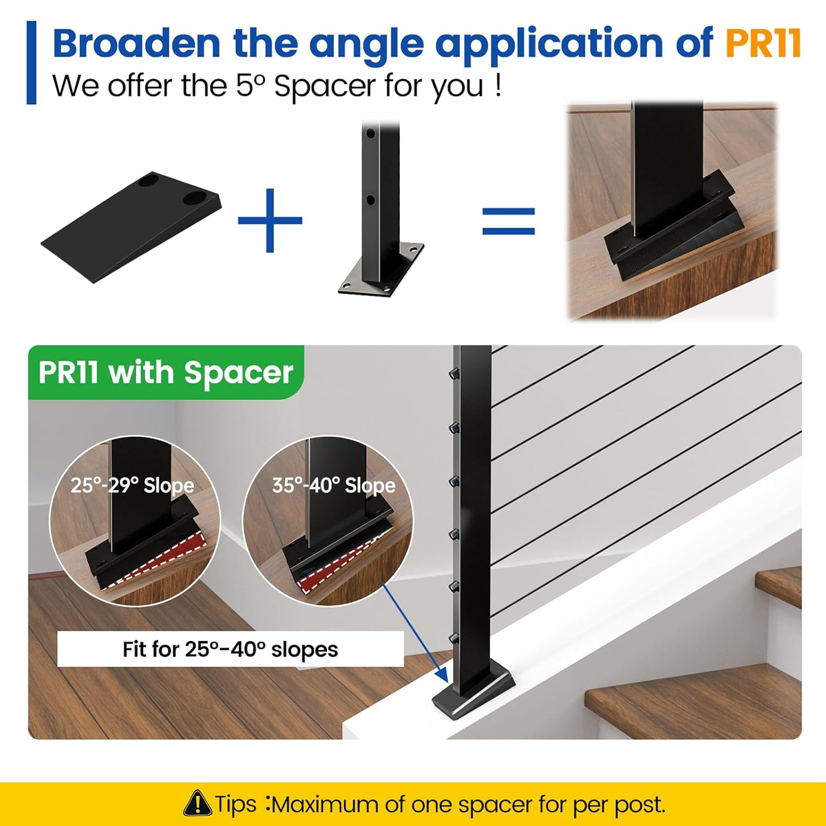 36-Inch Black Cable Railing Posts Kit DIY - Includes Stair Posts For 25-35° Stairway, 98ft Wire Rope, Complete System With Cutter (No Handrail)