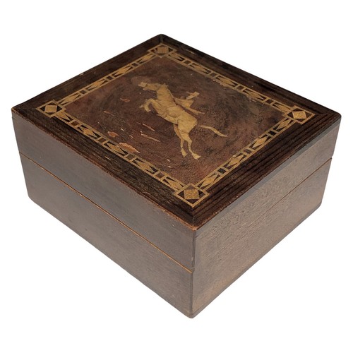 Vintage Mid Century Treen Wooden Inlaid Marquetry Cigarette Box Jumping Horse - Picture 3 of 5
