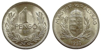 HUNGARY 1 Pengo 1939 Silver KM 510 UNCIRCULATED
