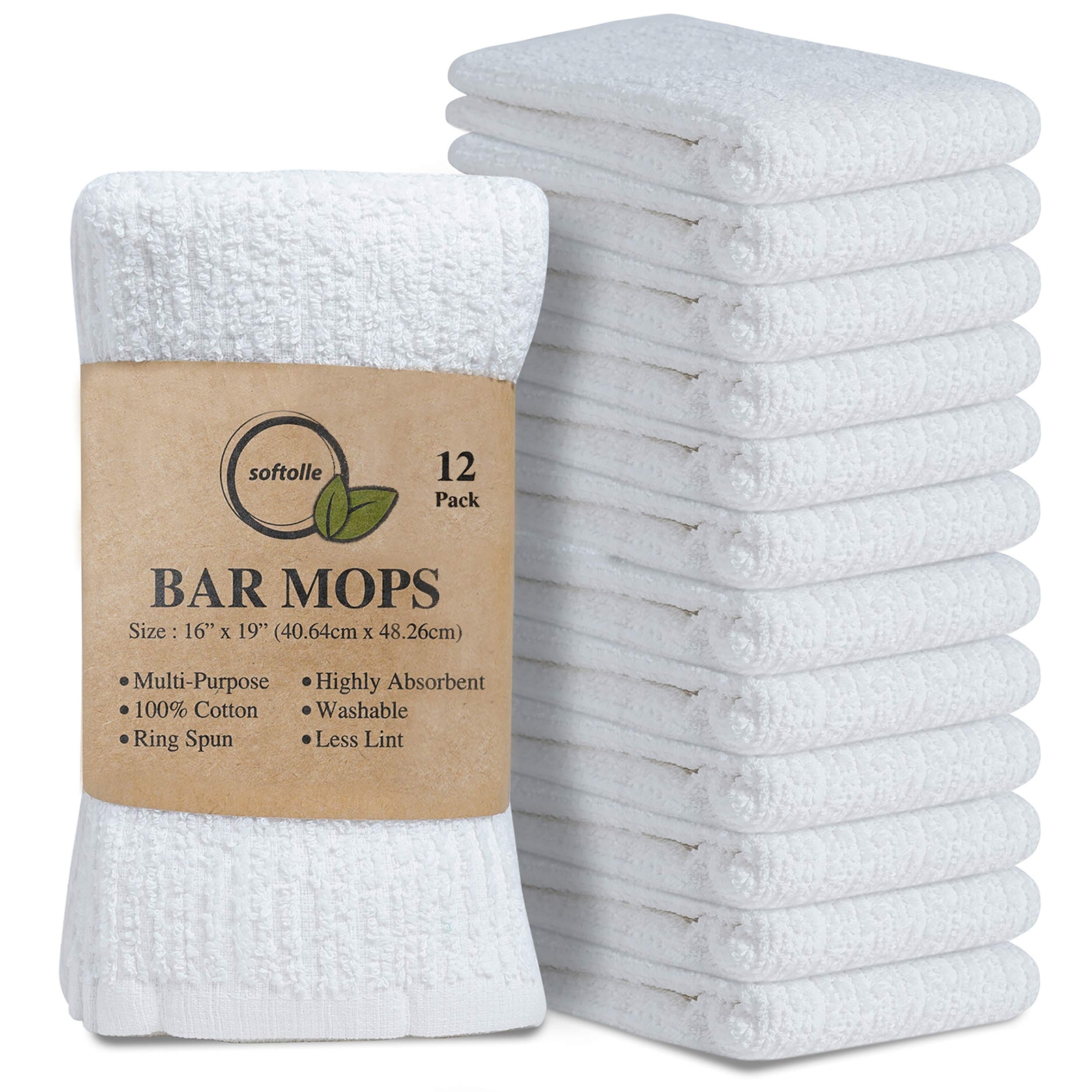 S Pack Of 12 Bar Mop -16x19 Inches -100% Cotton White Super