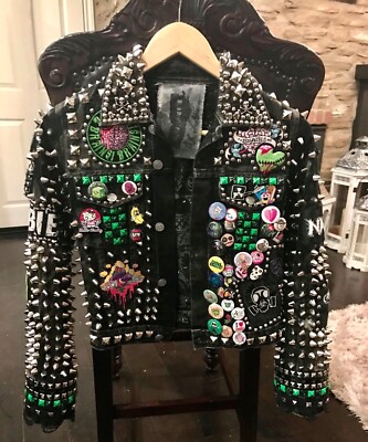 NEW CUSTOM STUDDED ZOMBIE SPIKE PUNK ROCK DENIM SPIKE JACKET XS S