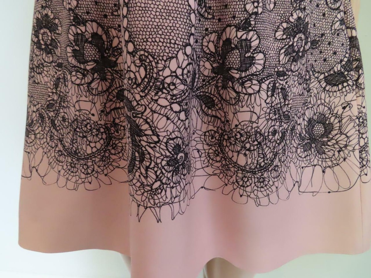 NWOT Valentino Pink A-Line Black Floral Print Dress Size 38