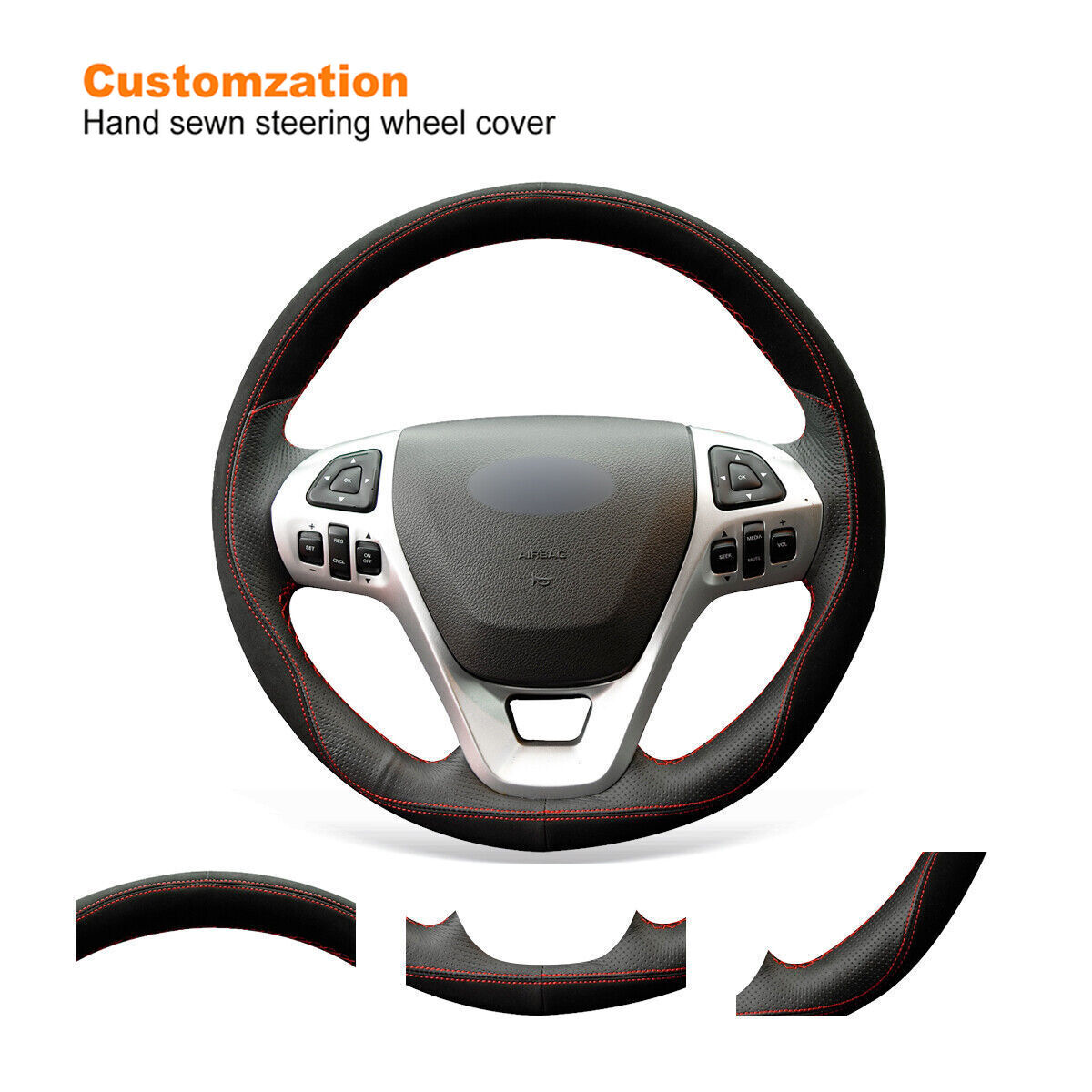 Hand Stitching Suede Leather Steering Wheel Cover Ford Edge Explorer Flex Taurus