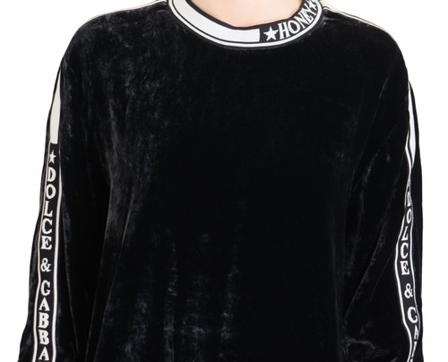 DOLCE & GABBANA Sweater Black Velvet Crewneck Pullover IT40 / US8 / M - Picture 4 of 8