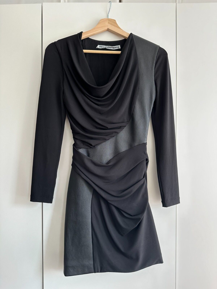 ALEXANDER WANG Leather Detail Cowl Neck Jersey Dress in Size XS