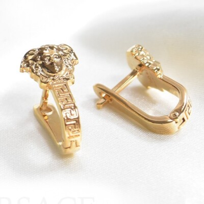 SALE VERSACE Pierced Earrings Medusa Greca Design Touch Type Binaural Gold NEW