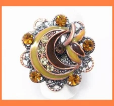 MOON BLACK AUSTRIAN RHINESTONE CRYSTAL COCKTAIL RING