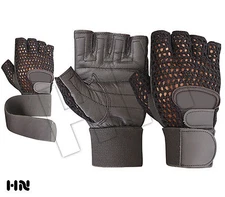 WEIGHT LIFTING PADDED LEATHER GLOVES FITNESS POWER TRAINING WRIST SUPPORT STRAPS