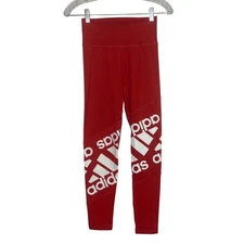 Adidas High Waisted Logo Leggings Womens Small Red Activewear Workout