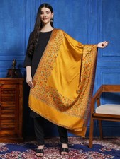 Elegante Giallo Pashmina Scialle per Donna Bordo Floreale Kashmiri Stile Stola