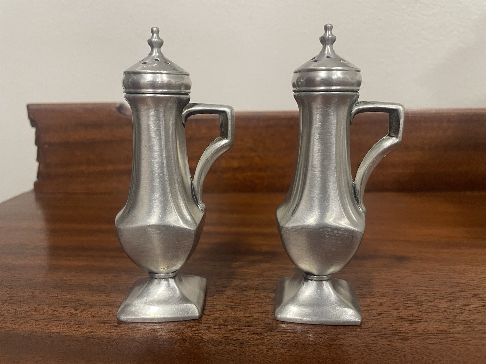 Vintage Jcb Soild Pewter Salt & Pepper Shakers 4.5”