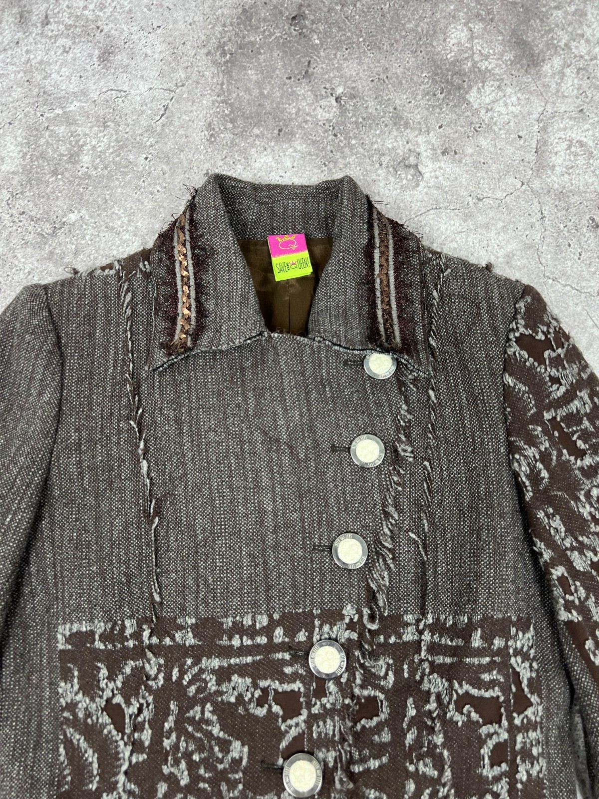 Save The Queen Patchwork Wool Coat Assymetric Bro… - image 6