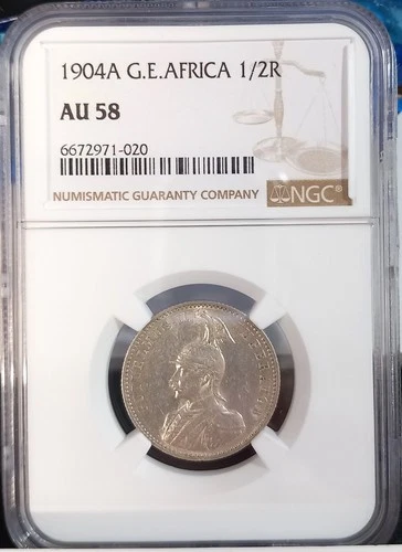 GERMAN EAST AFRICA 1904A 1/2 RUPIE NGC AU 58