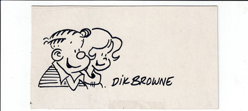 DIK BROWNE - Signed Original Hand Drawing of Hi & Lois on art board -3 1/2 X 6"