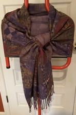 Vintage FENDI Acrylic Pink Burgundy Gold Plum Scarf Shawl Wrap 70" x 20" Fringe