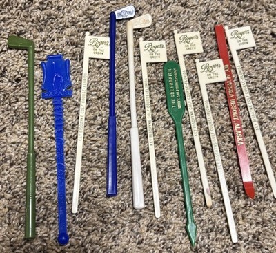Golf club swizzle sticks alcohol stirers lot Roger s On The Green Green Brier