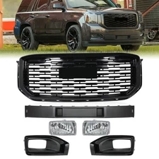 Gloss Black  Front Grille Fog Light Bumper Lower Cover Fit For GMC Yukon 2015-20